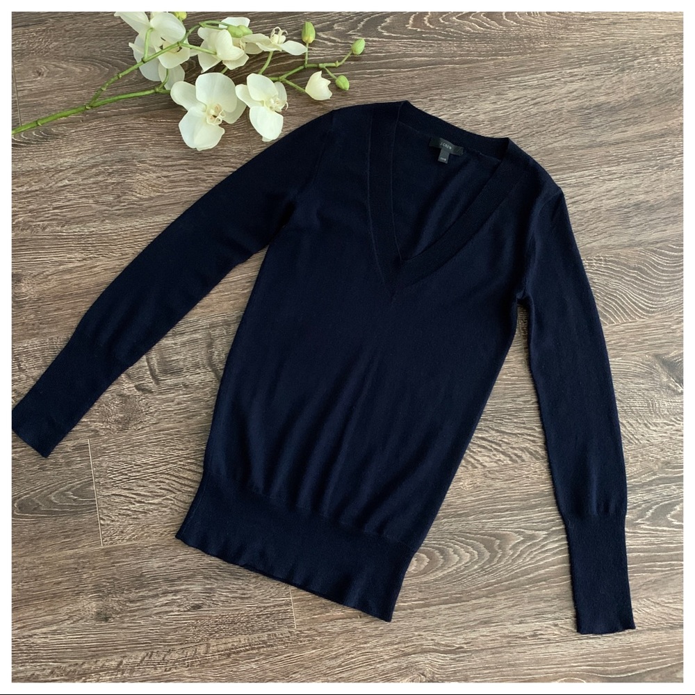 J Crew Navy Merino Wool V-Neck Sweater